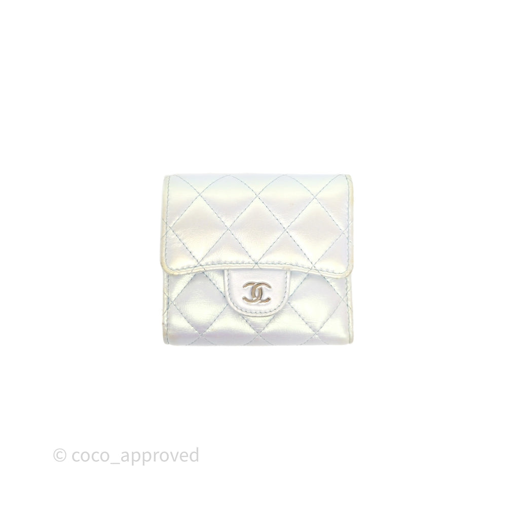 Chanel Classic Short Flap Wallet Iridescent White Lambskin Silver Hardware