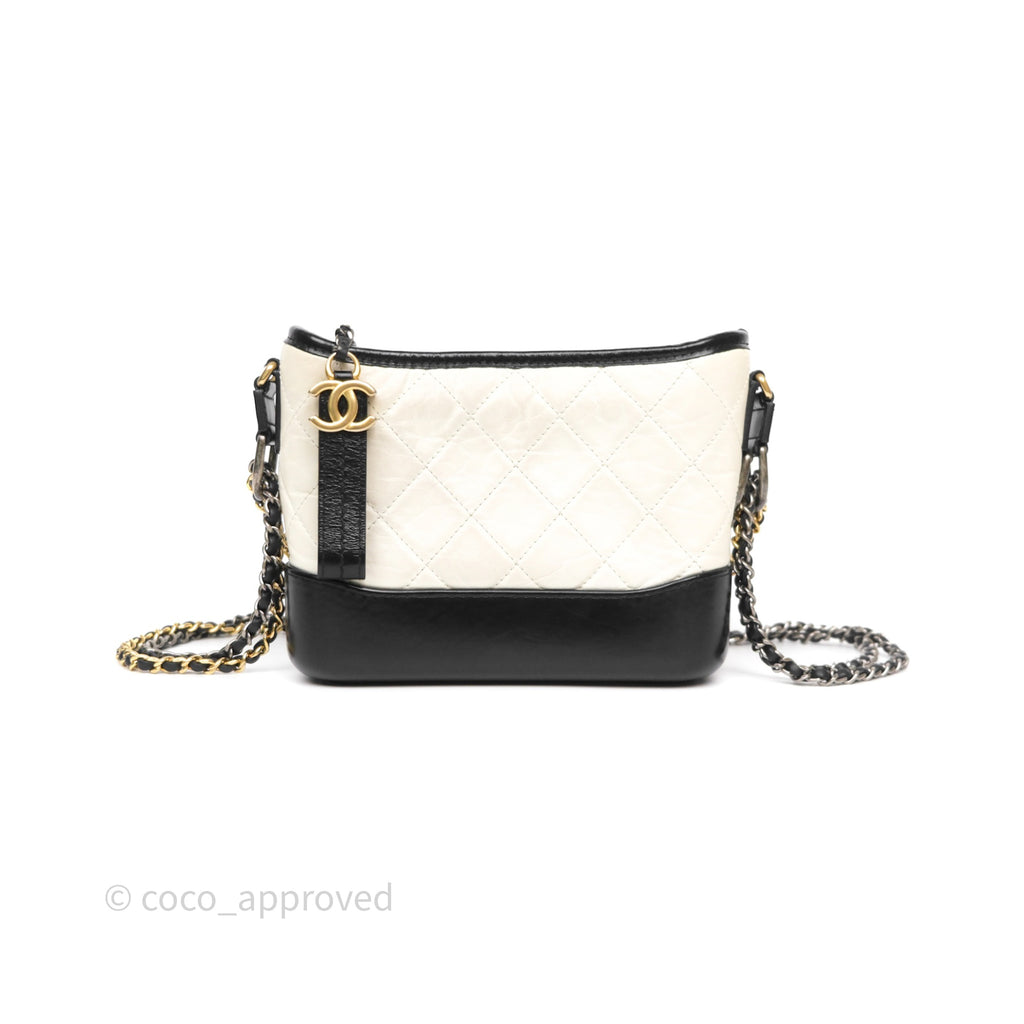 Chanel Small Gabrielle Hobo Quilted Black White Aged Calfskin