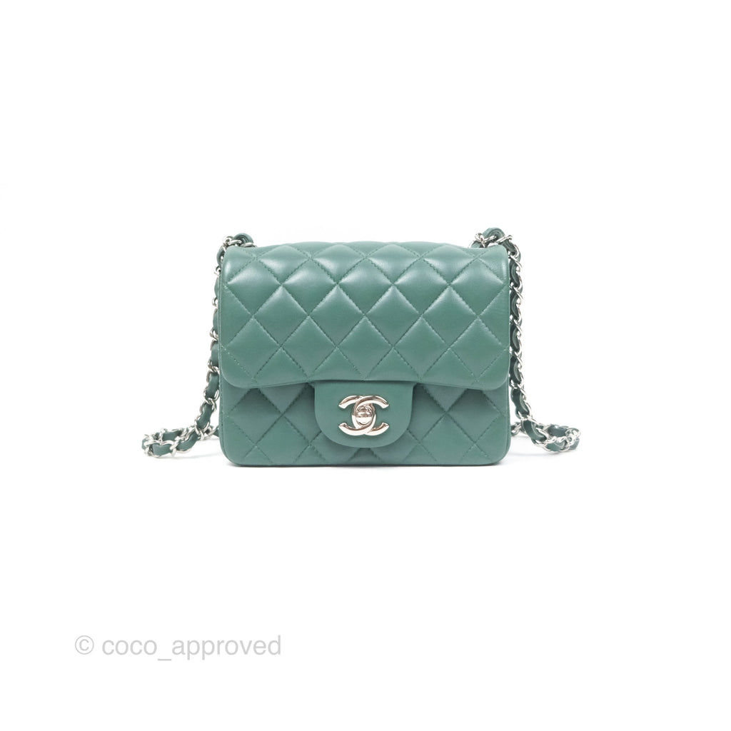 Chanel Mini Square Quilted Green Lambskin Silver Hardware