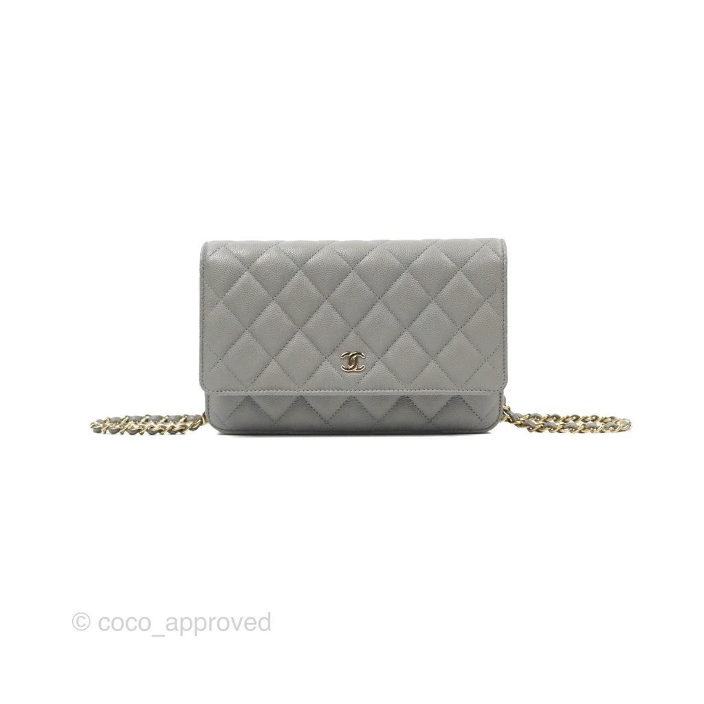 Chanel Quilted Classic Wallet On Chain WOC Grey Caviar Gold Hardware
