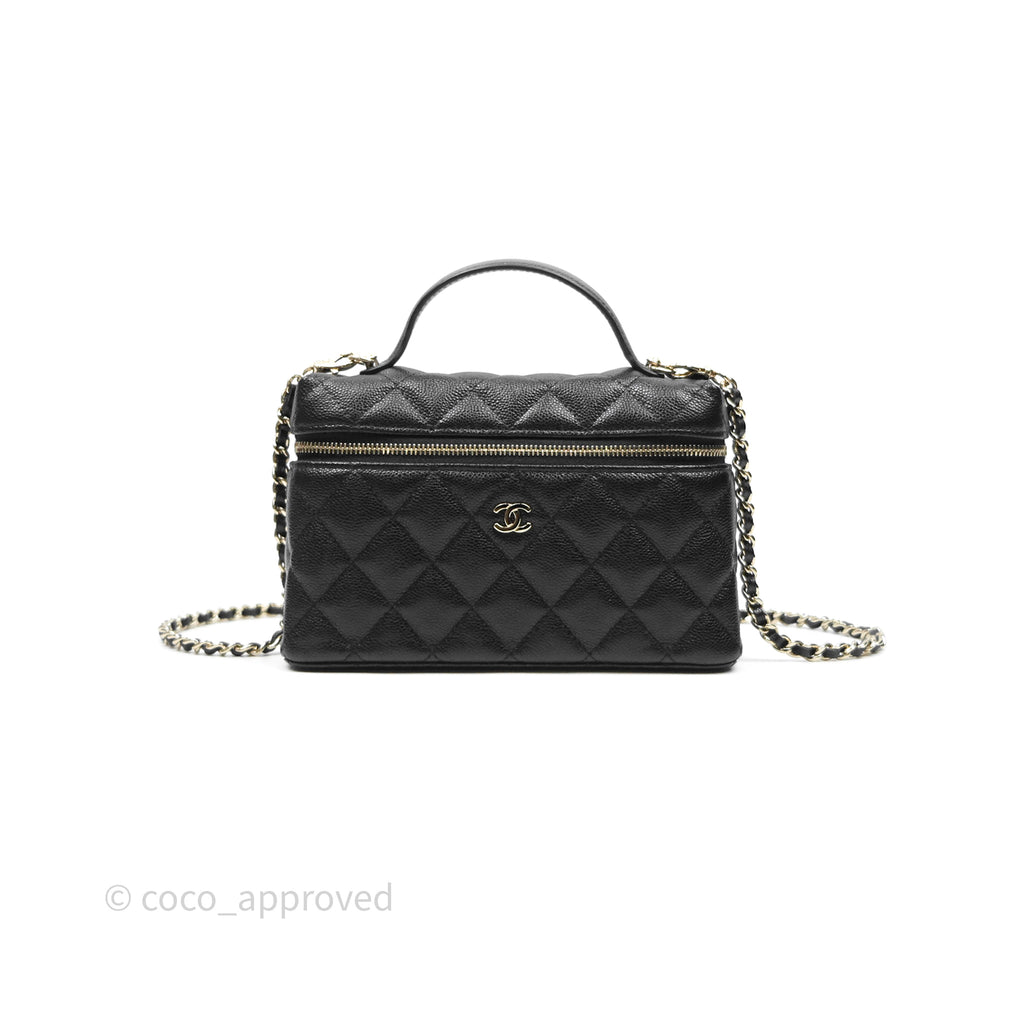 Chanel Quilted Top Handle Vanity with Chain Black Caviar Gold Hardware
