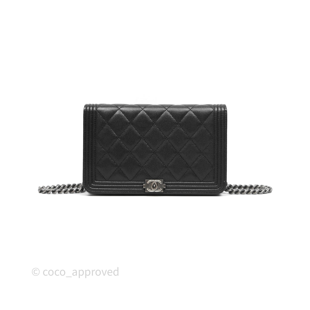 Chanel Quilted Boy Wallet on Chain WOC Black Caviar Ruthenium Hardware