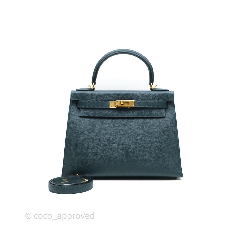Hermès Kelly 28 Sellier Vert Cypres 6O Epsom Gold Hardware