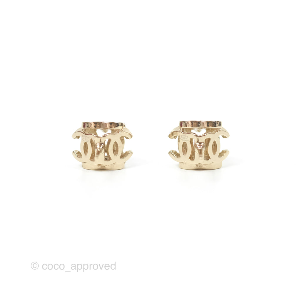 Chanel CC Gold/White Cube Earrings Gold Tone 22K