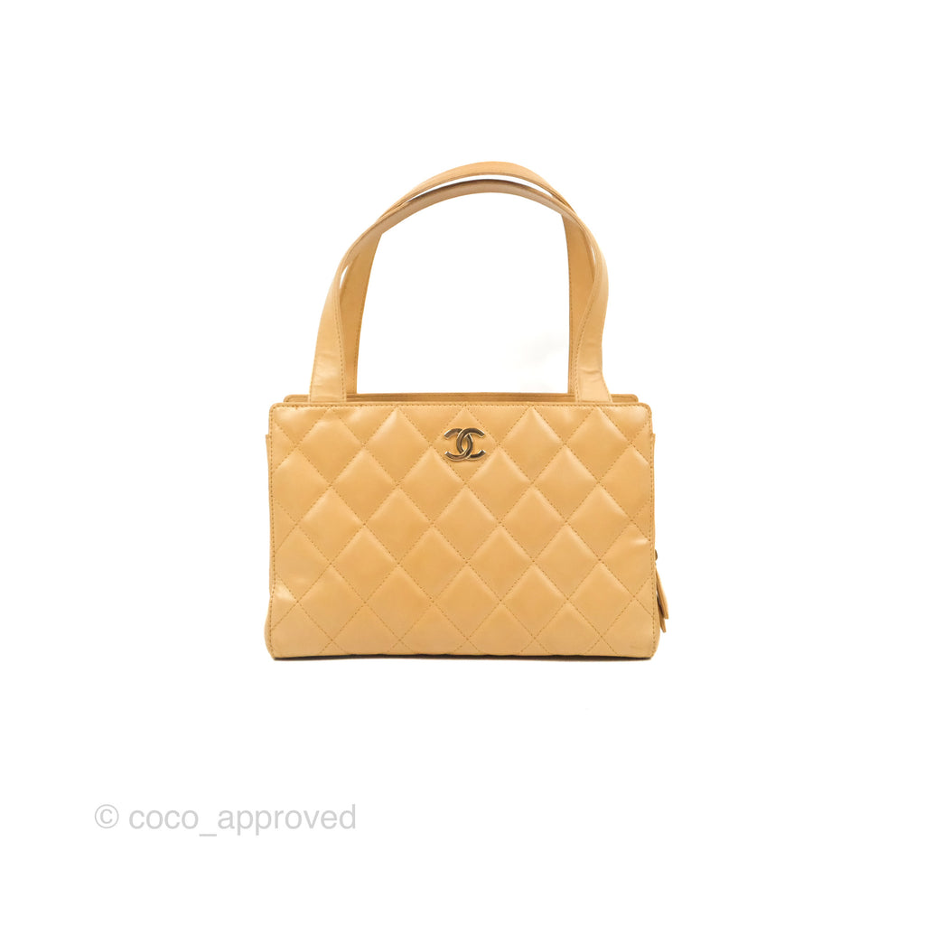 Chanel Vintage Small Top Handle Tote Quilted Beige Lambskin