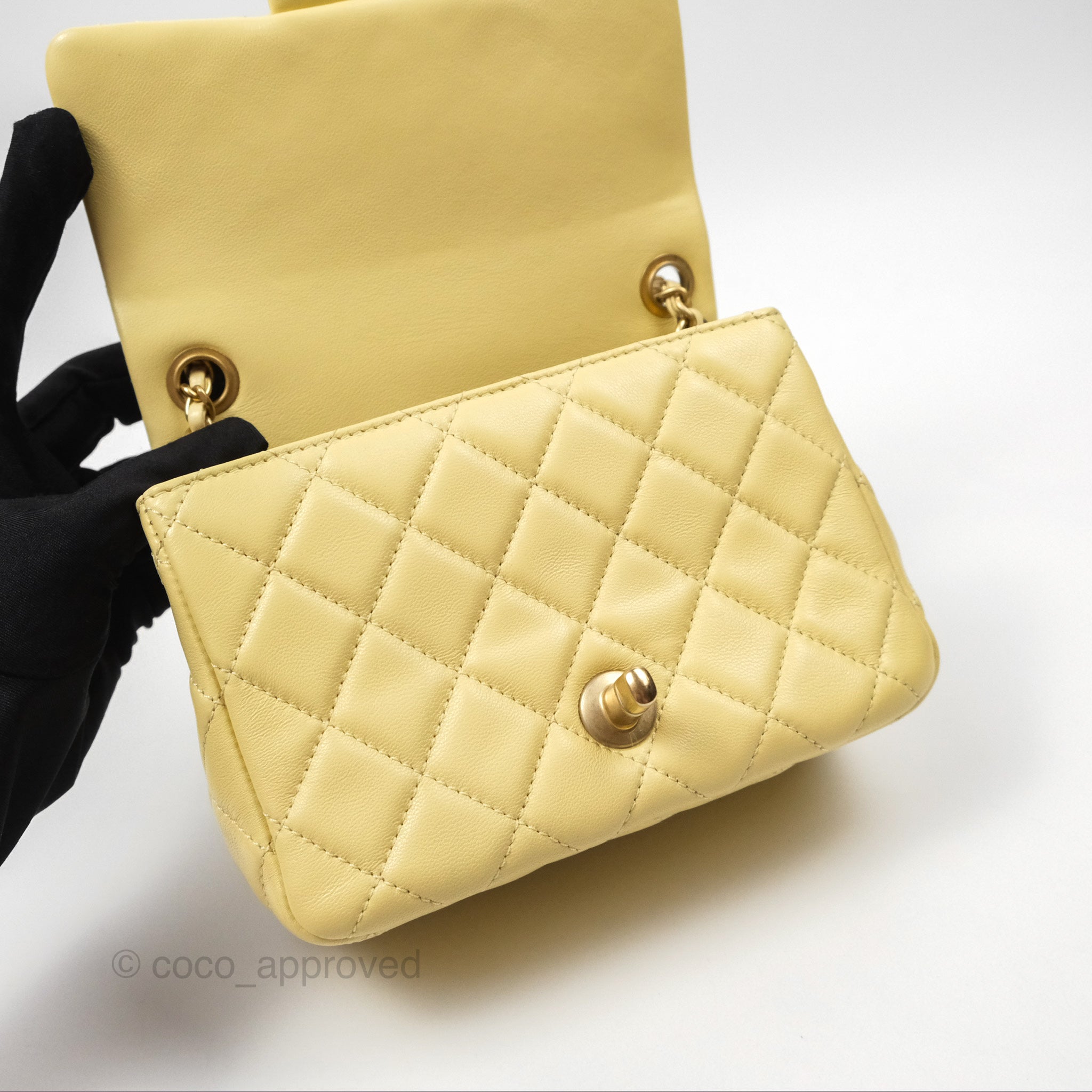 Chanel Pearl Crush Mini Square Quilted Yellow Lambskin Aged Gold
