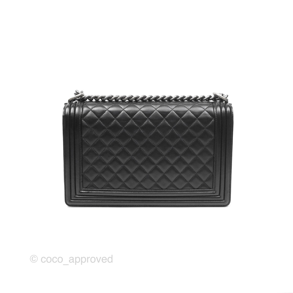 Chanel Quilted New Medium Boy Black Lambskin Ruthenium Hardware