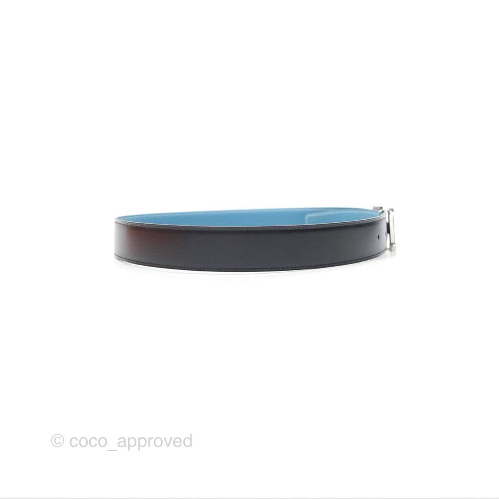 Hermès H Silver Belt Buckle & Reversible Blue Black