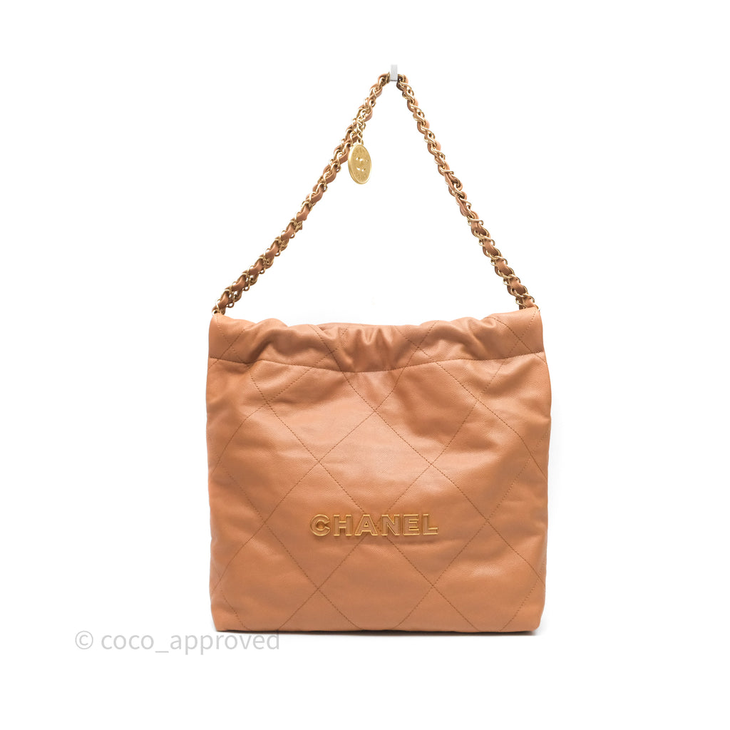 Chanel 22 Small Beige Caviar Aged Gold Hardware