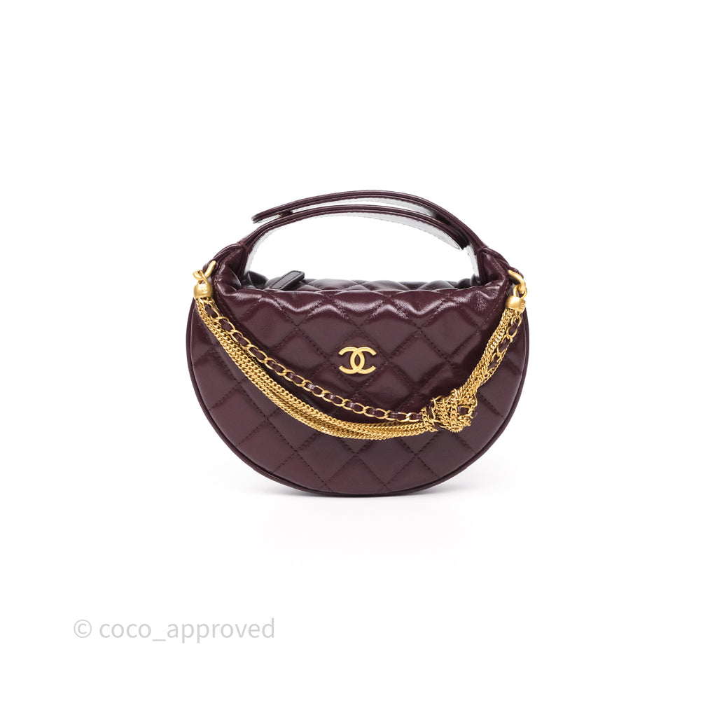 Chanel Mini Hobo Pouch Dark Burgundy Shiny Crumpled Calfskin Aged Gold Hardware