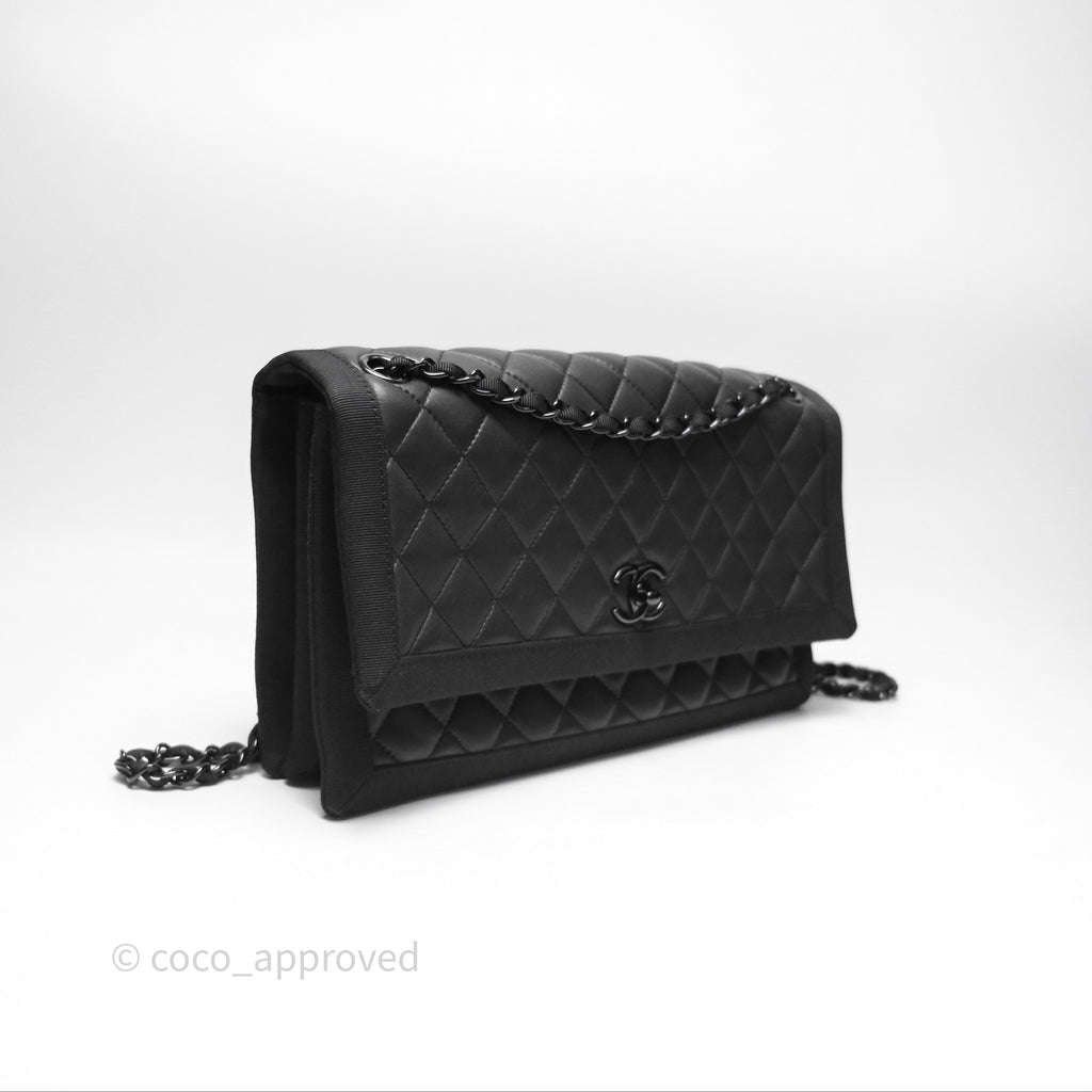 Chanel Quilted Accordion Flap Bag So Black Two Tone Lambskin Fabric