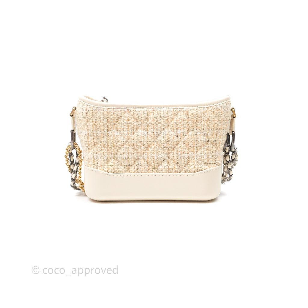 Chanel Small Gabrielle Hobo Quilted Ivory Tweed Aged Calfskin