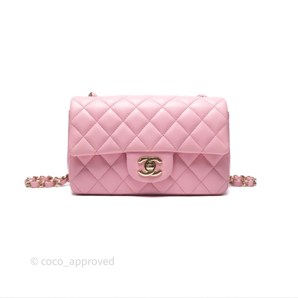 Chanel Quilted Mini Rectangular Flap Pink Lambskin Gold Hardware