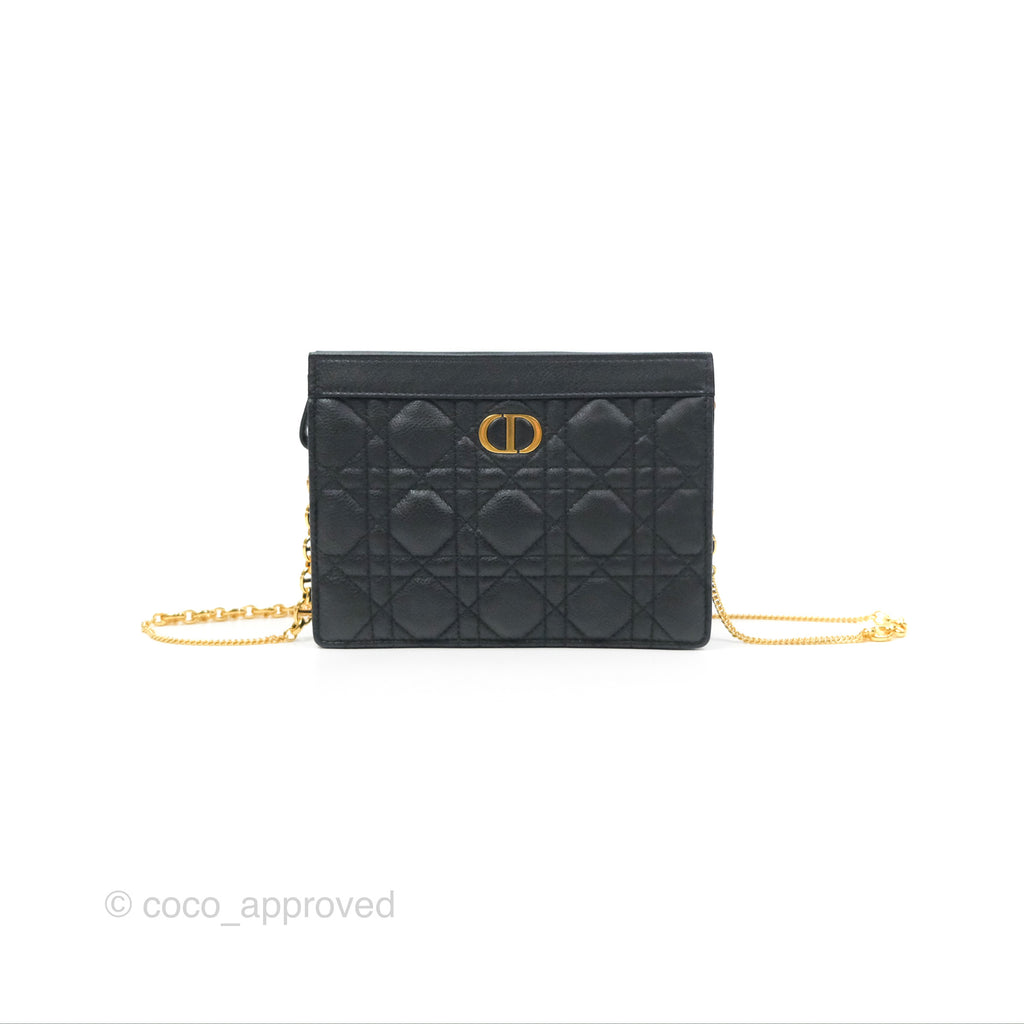 Dior Caro Zipped Pouch With Chain Black Cannage Calfskin