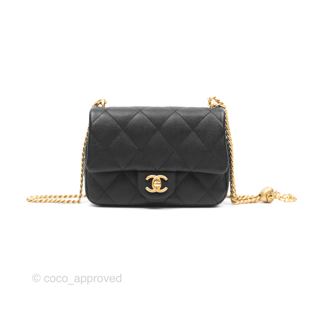 Chanel Mini Flap Bag Heart Adjustable Chain Black Caviar Aged Gold Hardware