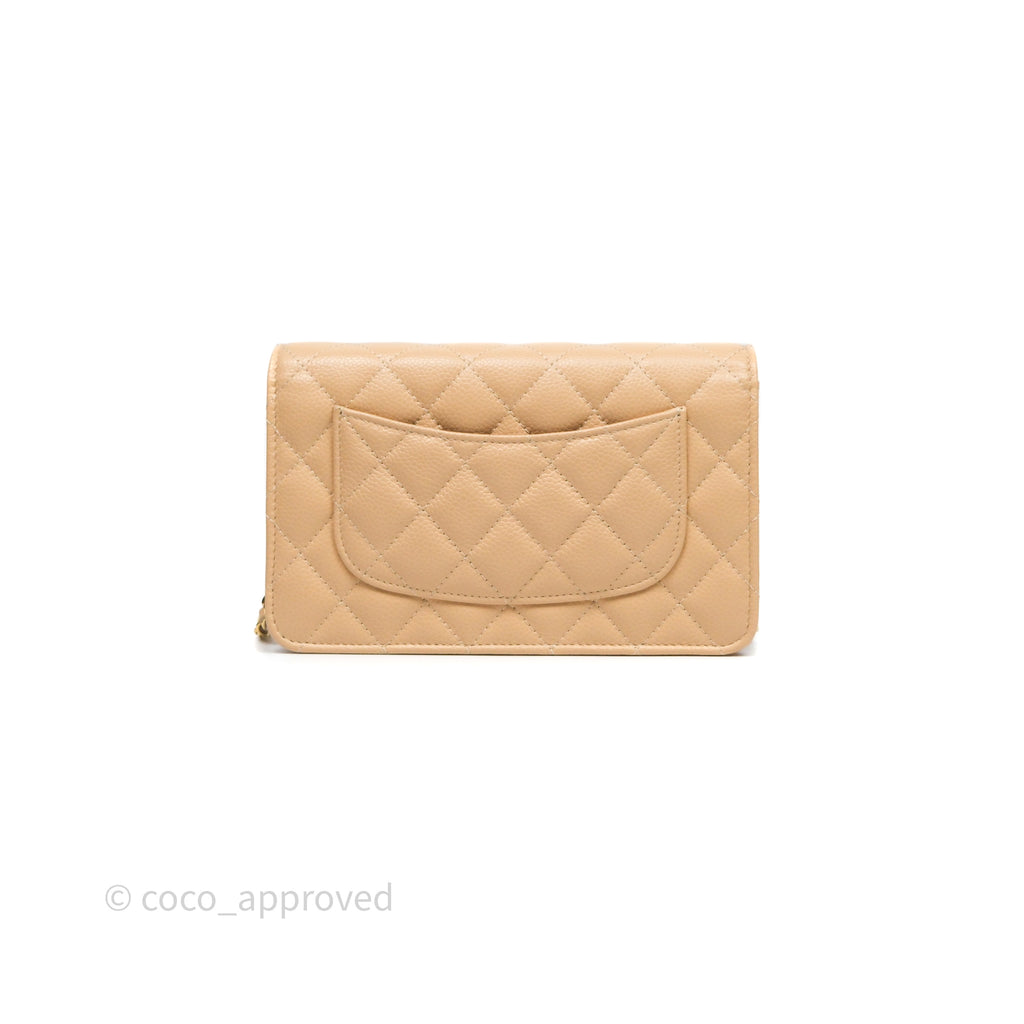 Chanel Quilted Classic Wallet on Chain WOC Beige Caviar Gold Hardware