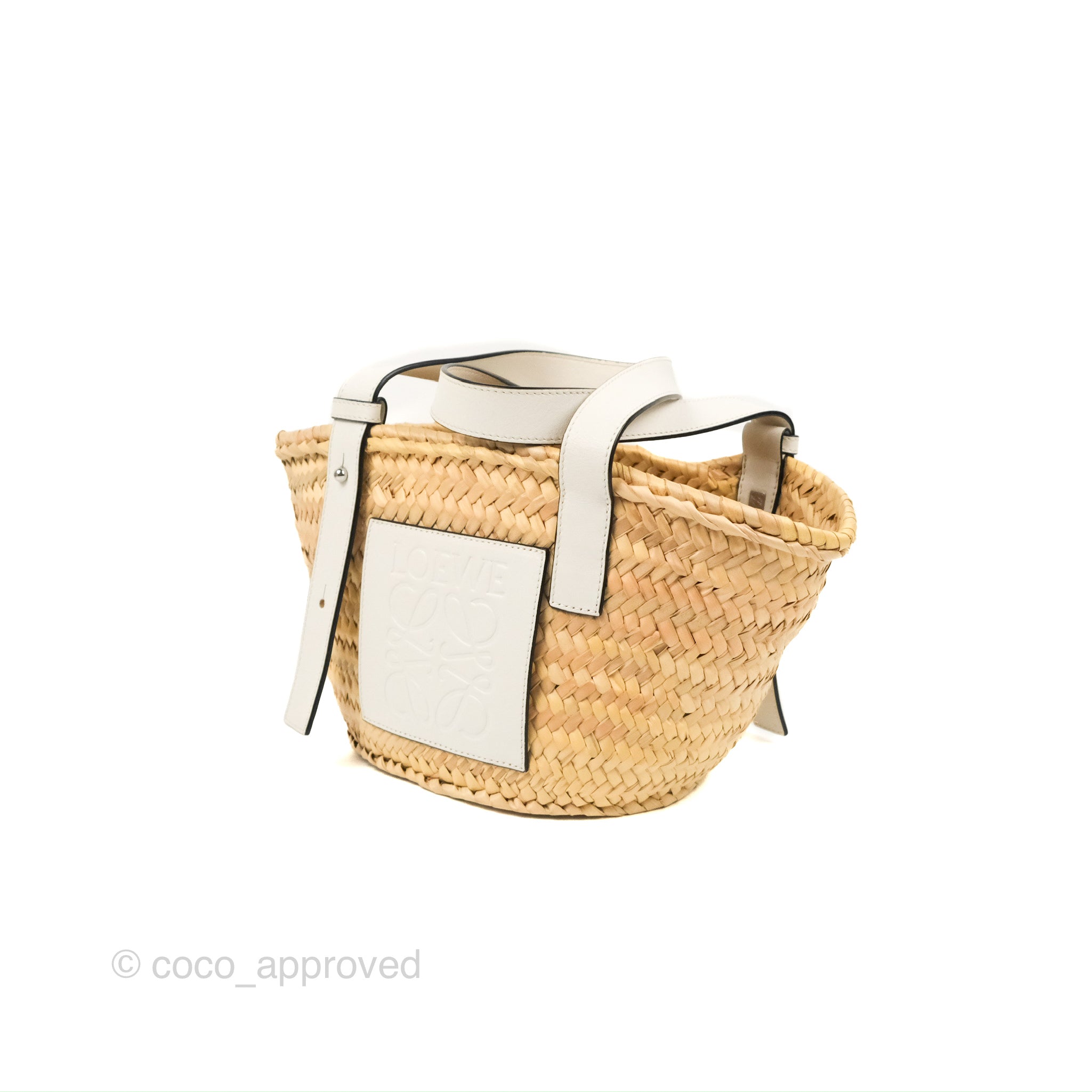 Loewe Small Basket Bag Natural Palm Leaf White Calfskin – Coco Approved  Studio