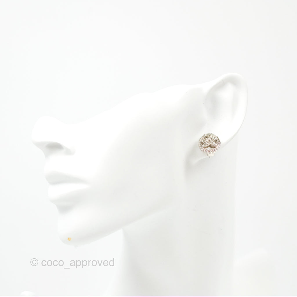 Chanel Crystal CC Earrings Silver Tone 22B