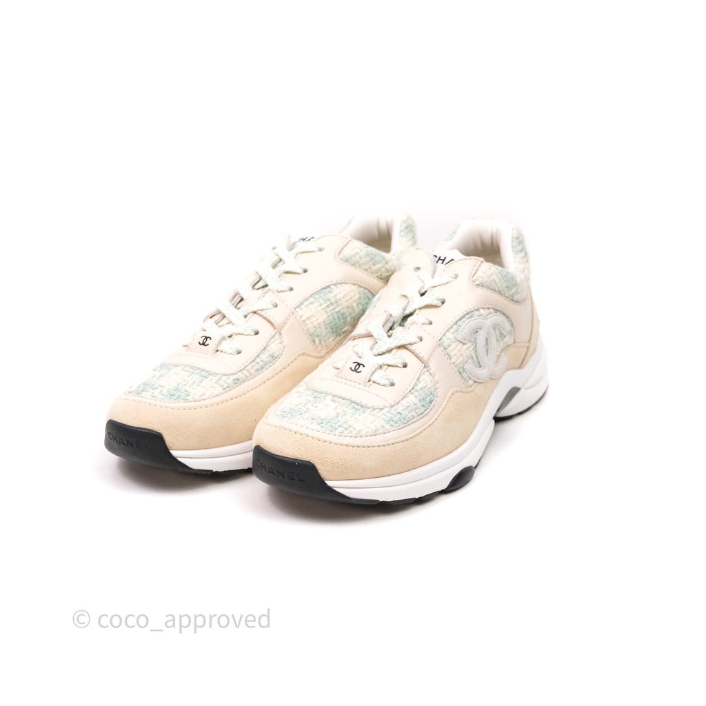 Chanel CC Sneakers Beige/ Blue Tweed Size 39