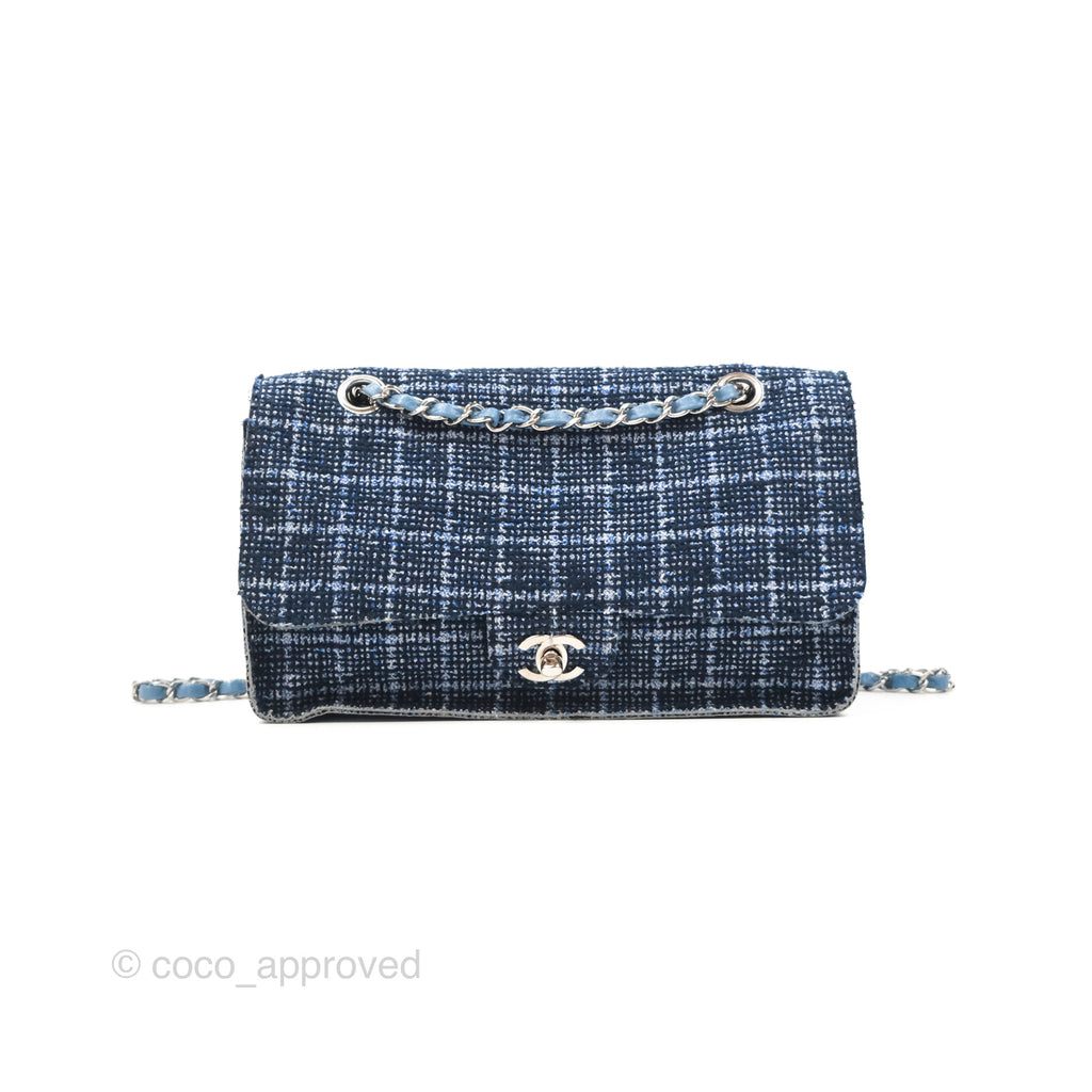 Chanel Flap Bag Tweed Blue Silver Hardware