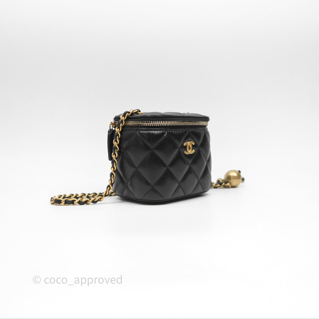 Chanel Pearl Crush Mini Vanity With Chain Black Lambskin Aged Gold Hardware