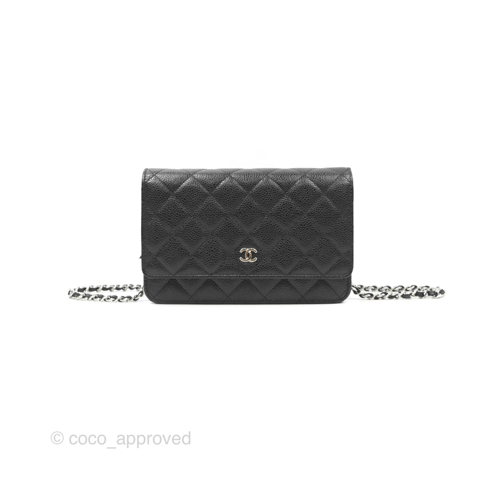 Chanel Quilted Classic Wallet On Chain WOC Black Caviar Silver Hardware