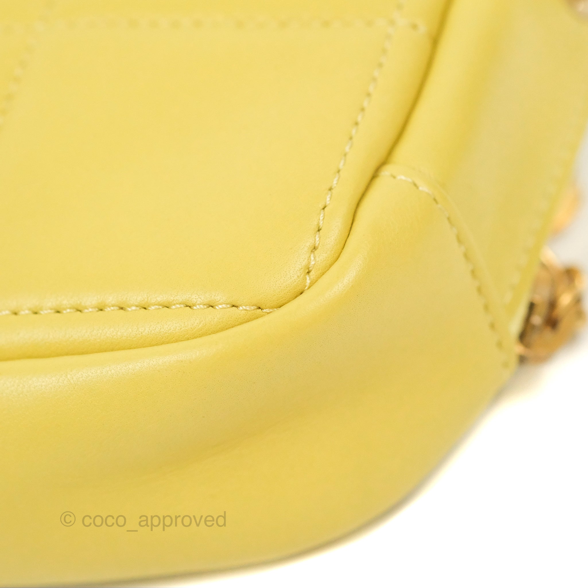 Chanel Small Quilted Diamond Cut Bag Yellow Lambskin Aged Gold
