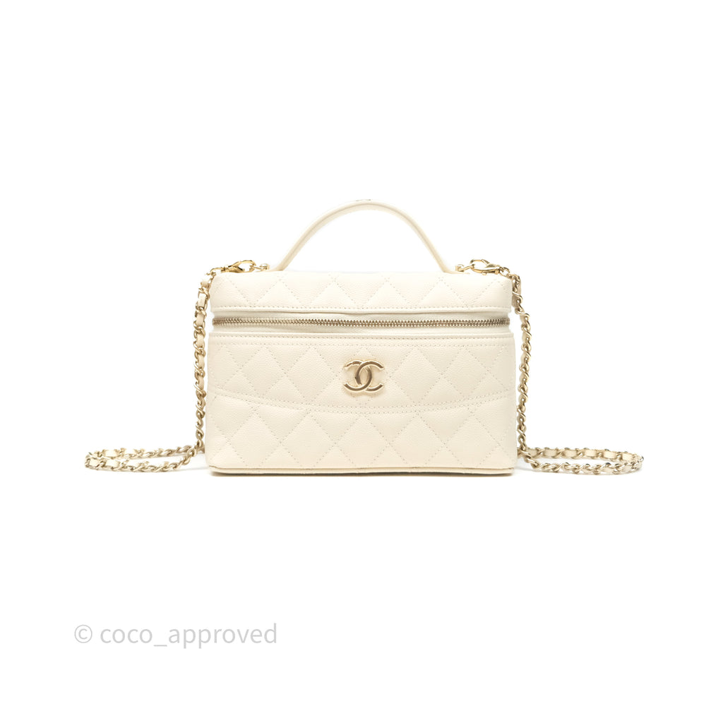 Chanel Top Handle Long Vanity with Chain Beige Caviar Gold Hardware 25C