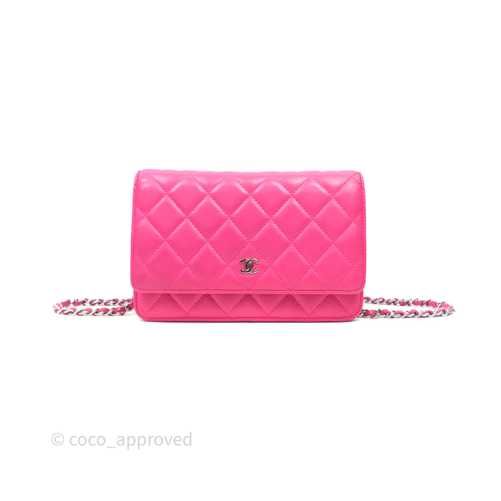 Chanel Quilted Wallet on Chain WOC Pink Lambskin Silver Hardware