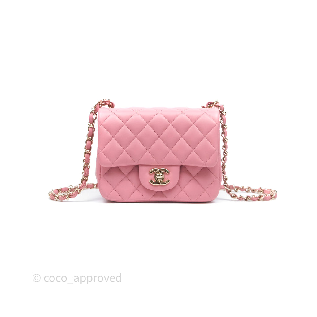 Chanel Mini Square Flap Quilted Pink Lambskin Gold Hardware