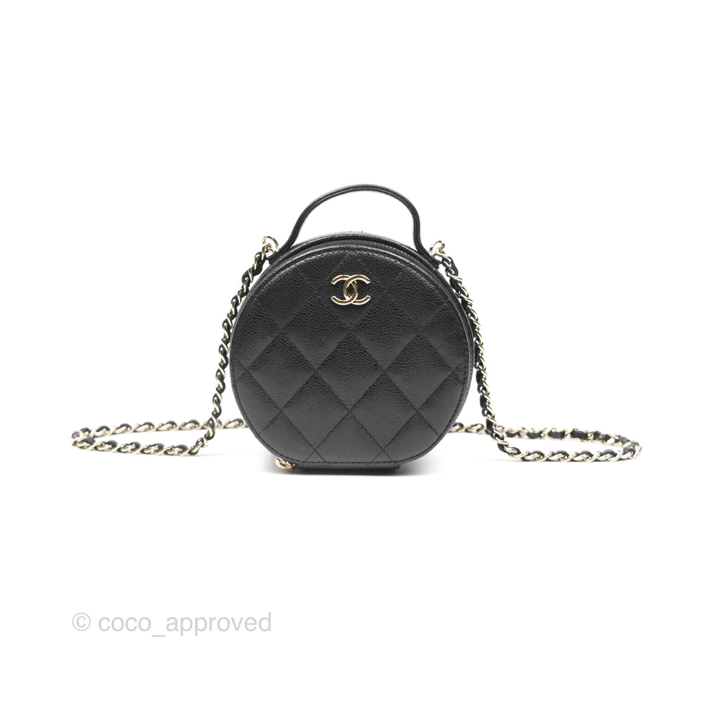 Chanel Mini Round Vanity Bag Handle With Care Black Caviar 22C