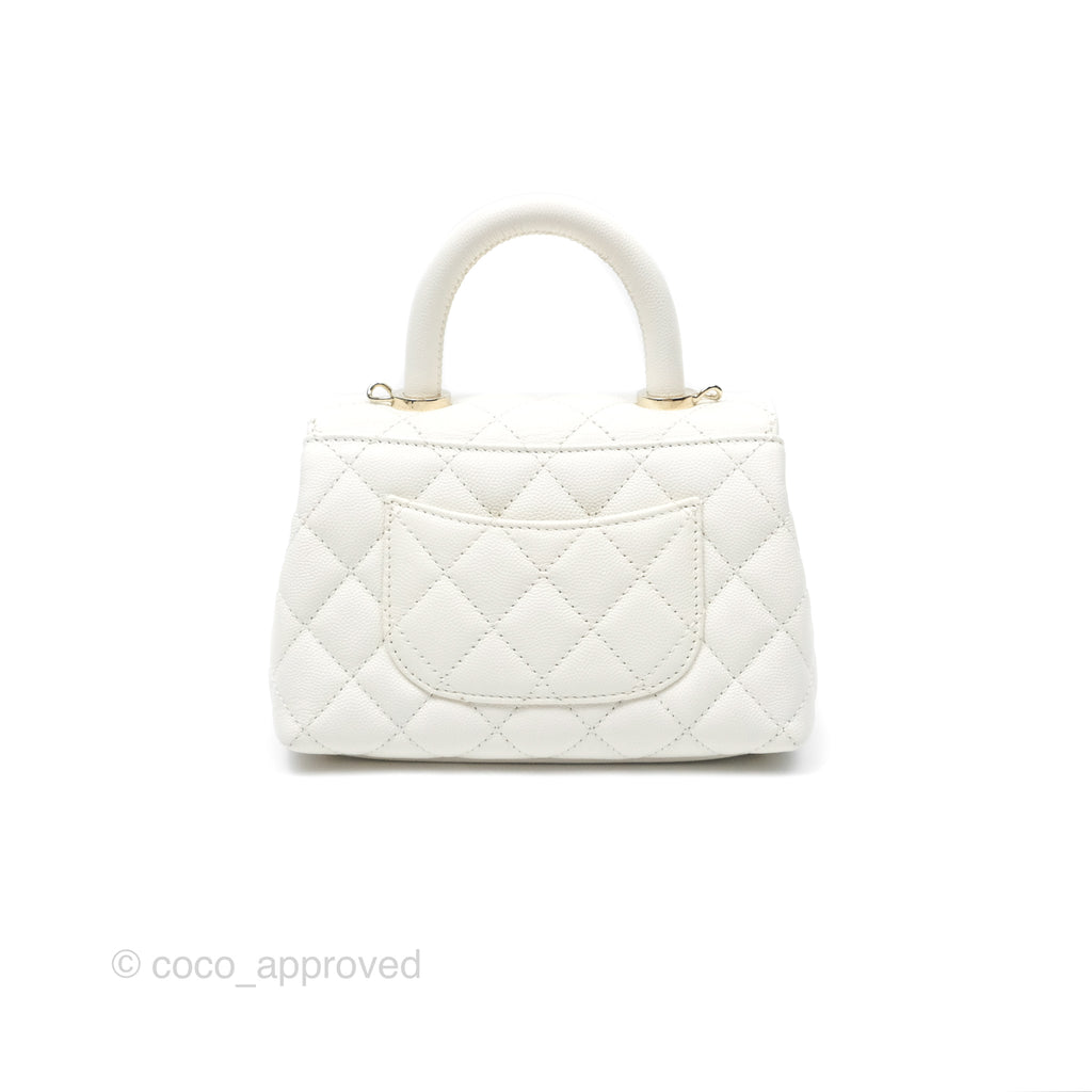 Chanel Mini Coco Handle White Caviar Gold Hardware