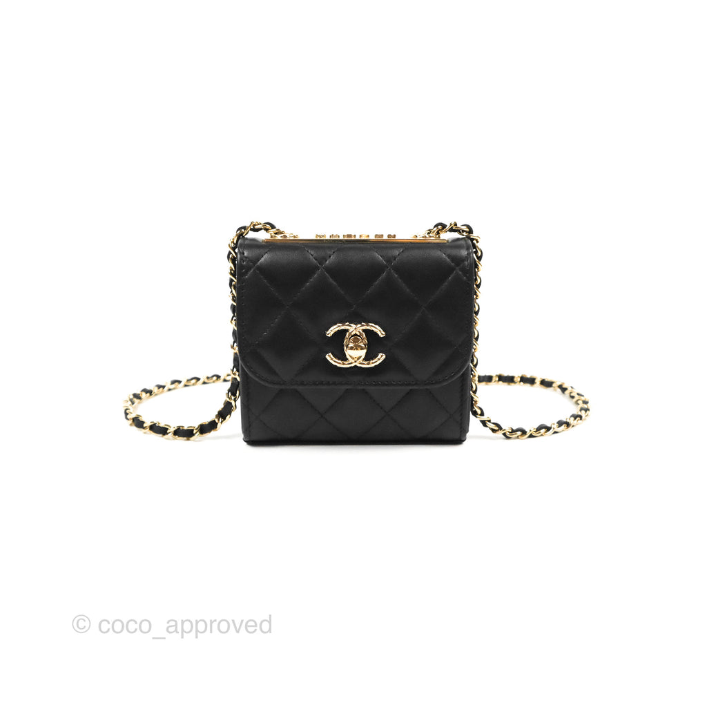 Chanel Mini Quilted Clutch With Chain Black Lambskin Gold Hardware