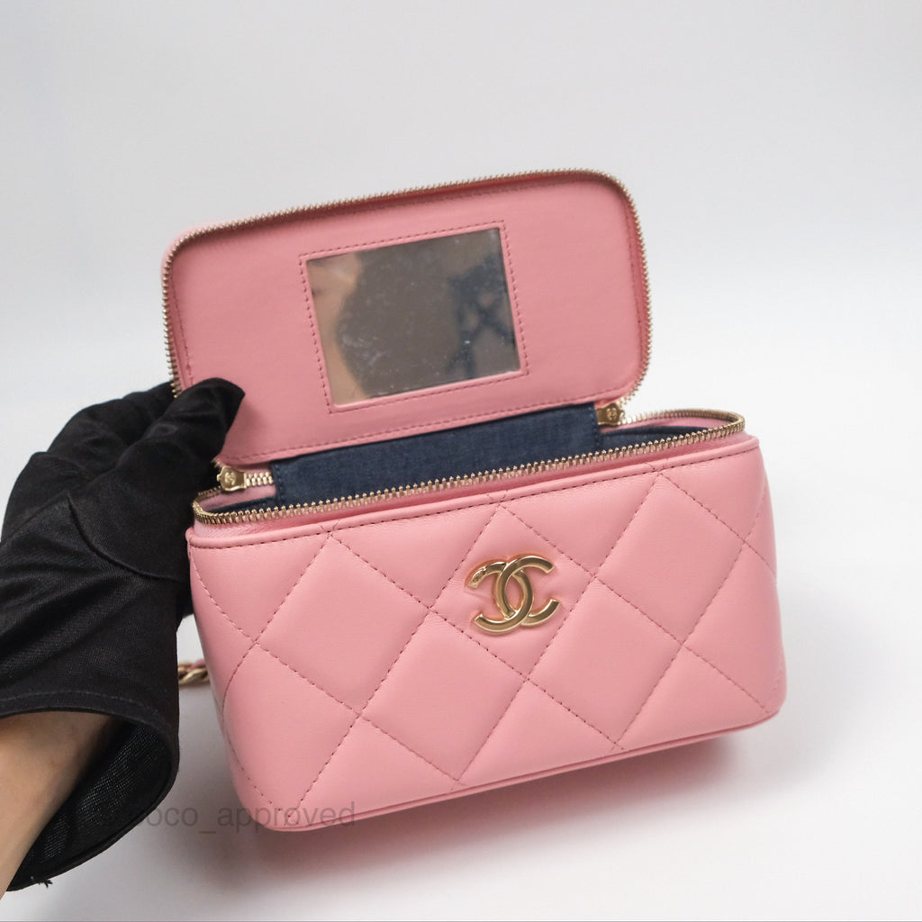 Chanel Resin Elegant Chain Vanity Case Pink Lambskin Gold Hardware