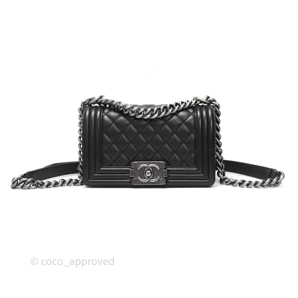 Chanel Small Boy Black Lambskin Ruthenium Hardware