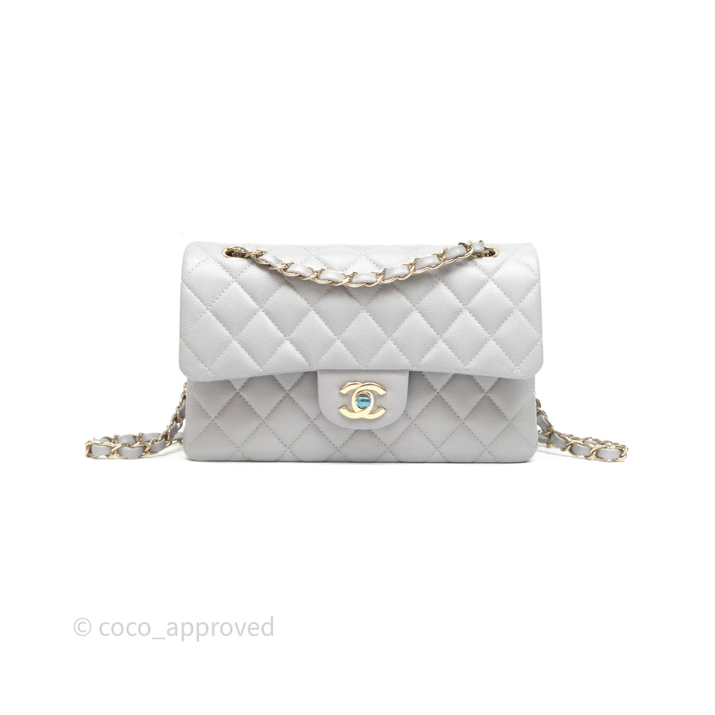 Chanel Small Classic Flap Quilted Grey Caviar Gold Hardware 21A