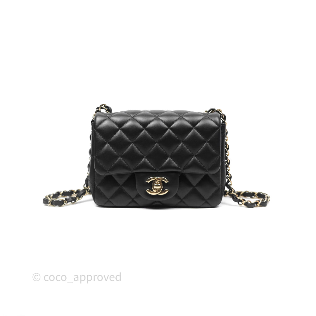 Chanel Mini Square Flap Quilted Black Lambskin Gold Hardware