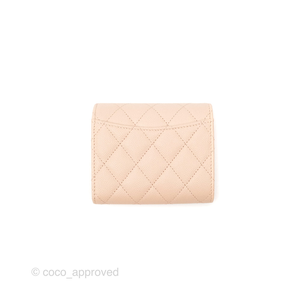 Chanel Classic Short Flap Wallet Beige Pink Caviar Gold Hardware