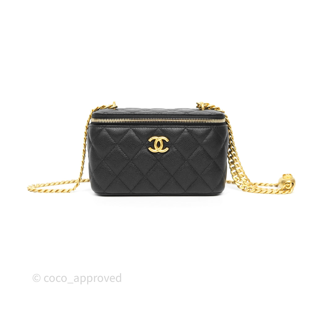 Chanel Vanity with Heart Adjustable Chain Black Caviar Aged Gold Hardware