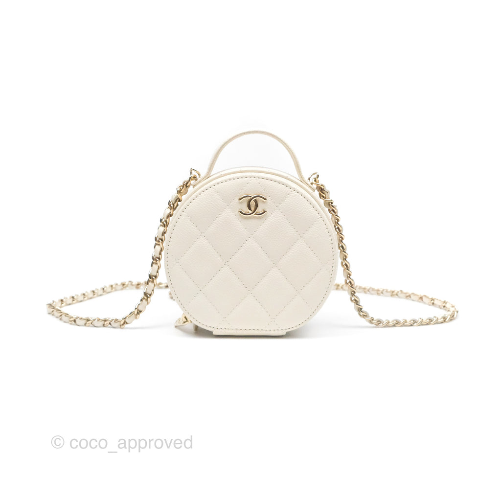 Chanel Mini Round Vanity Bag Handle With Care Ivory Caviar