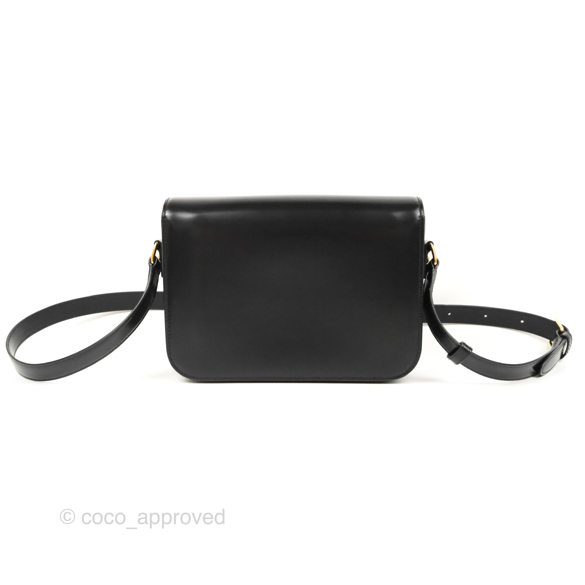 CELINE 3400$ Black Chain Box Triomphe Bag - Shiny Calfskin Leather