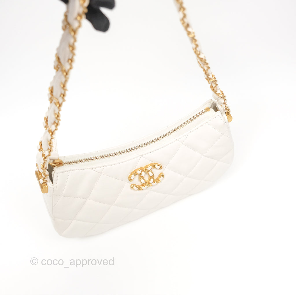 Chanel Hobo Bag White Aged Calfskin Aged Gold Hardware