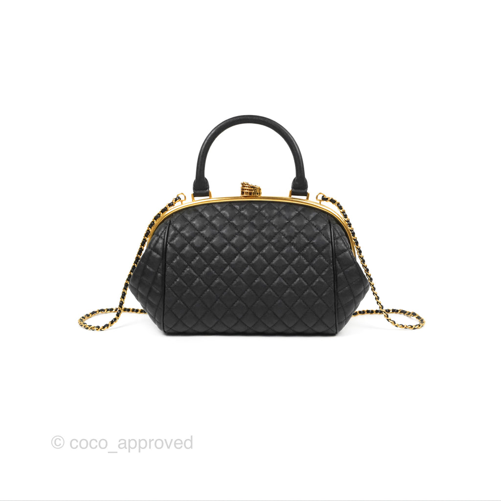 Chanel Paris Rome Colosseum Lock Bag Black Calfskin Antique Gold