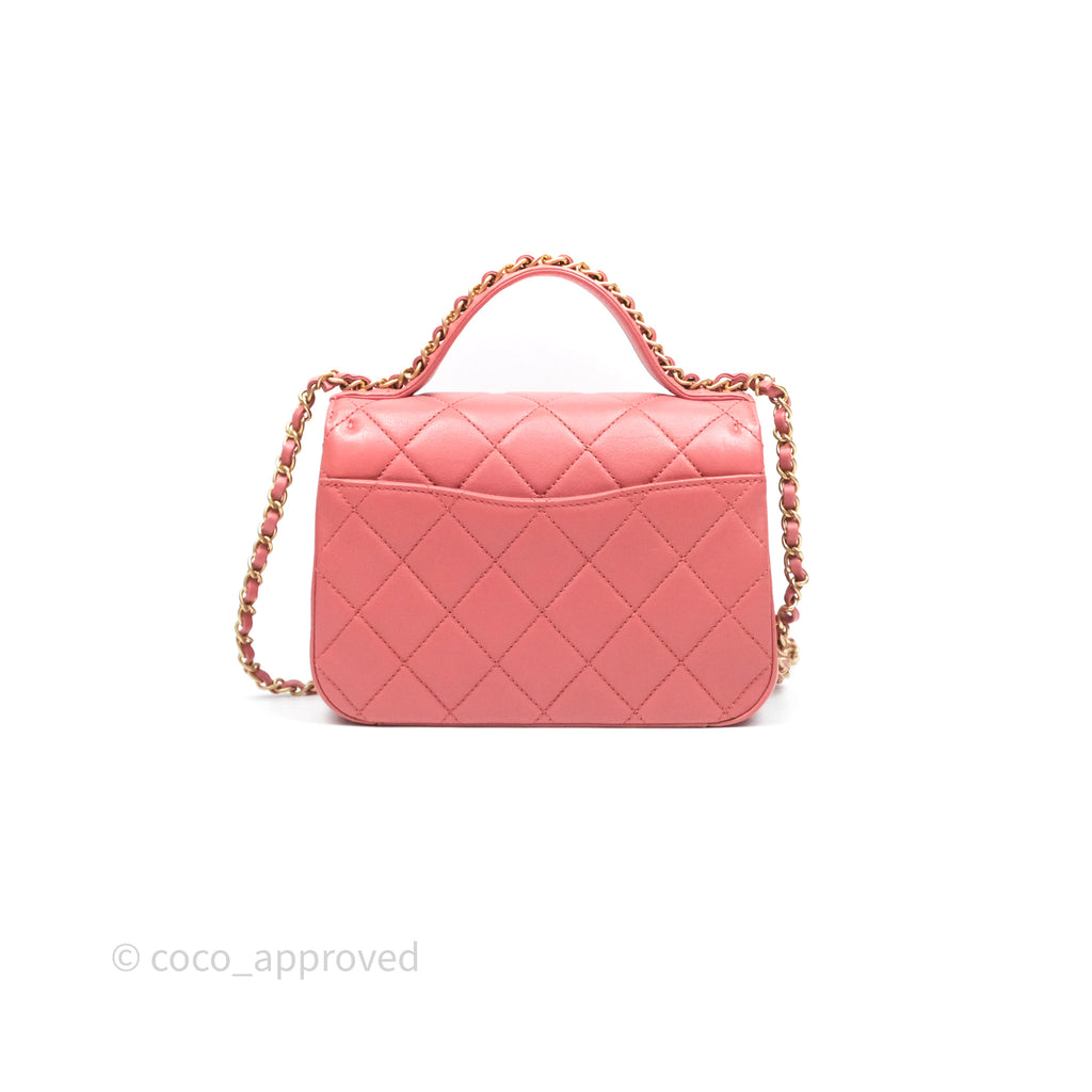 Chanel Quilted Small Chain Infinity Handle Bag Pink Lambskin Aged Gold Hardware