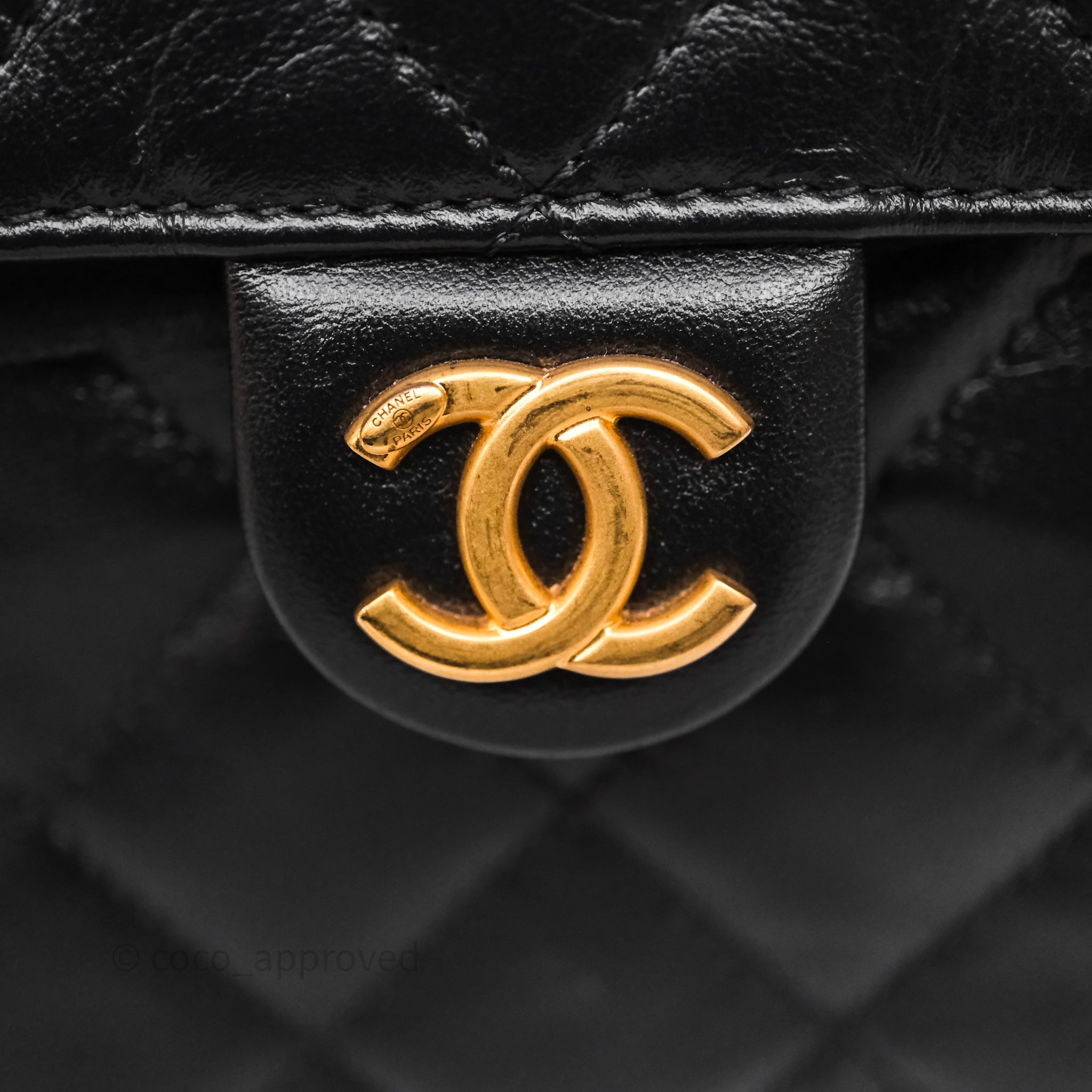 Chanel 25 Medium Black Crumpled Calfskin Aged Gold Hardware – Coco