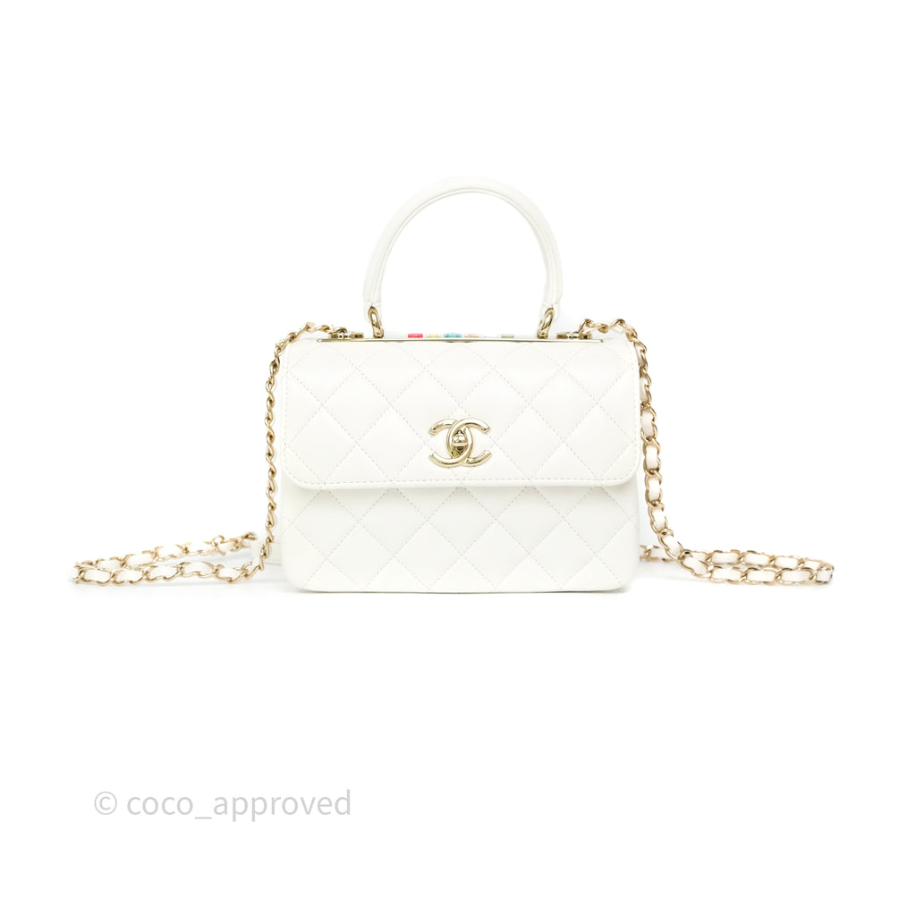 Chanel Mini Trendy CC Handle Bag Lacquered Logo White Lambskin