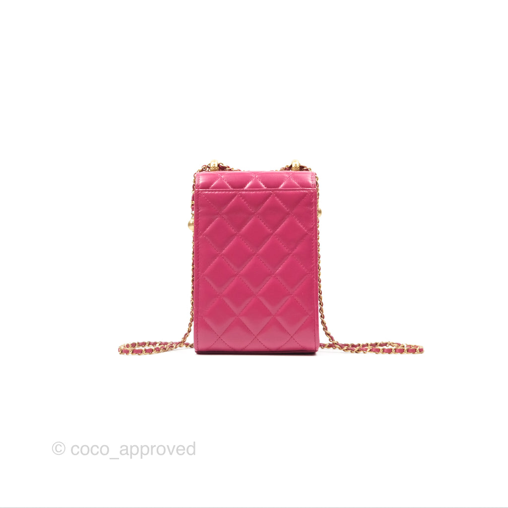 Chanel Quilted Perfect Fit Dark Pink Phone Holder Aged Gold Hardware