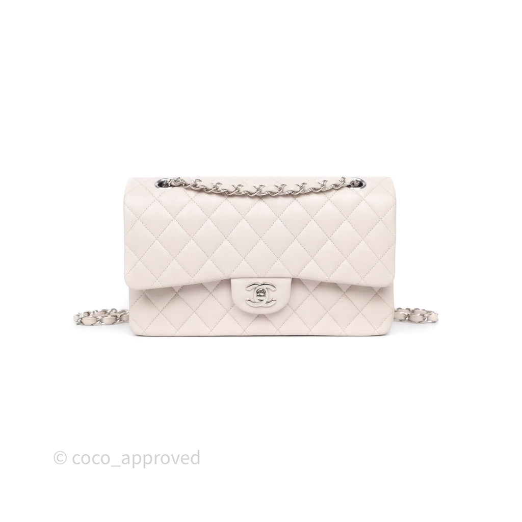 Chanel Classic M/L Medium Flap Quilted Dark Ivory Caviar Silver Hardware