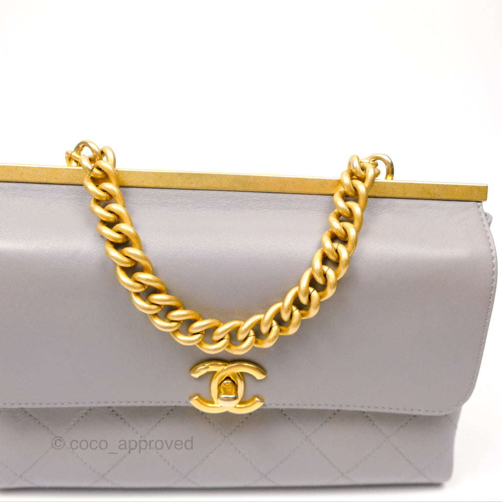 Chanel Small Quilted Coco Luxe Flap Bag Grey Calfskin Aged Gold Hardware