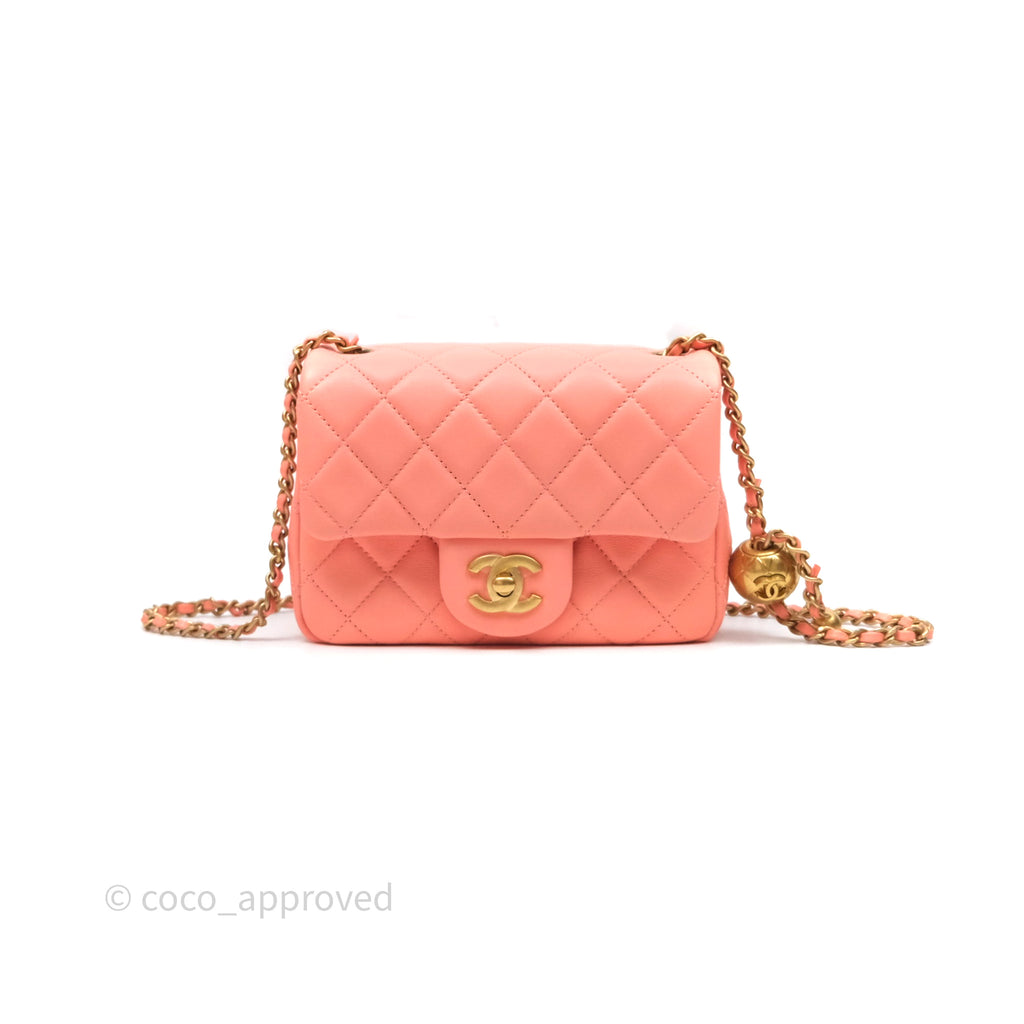 Chanel Pearl Crush Mini Square Quilted Peachy Pink Lambskin Aged Gold Hardware